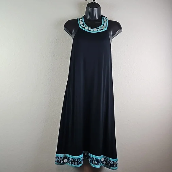INC International Concepts | Dresses | Inc International Concepts Womens  Black Embroidered Mirror Turquoise Aqua Sz L | Poshmark